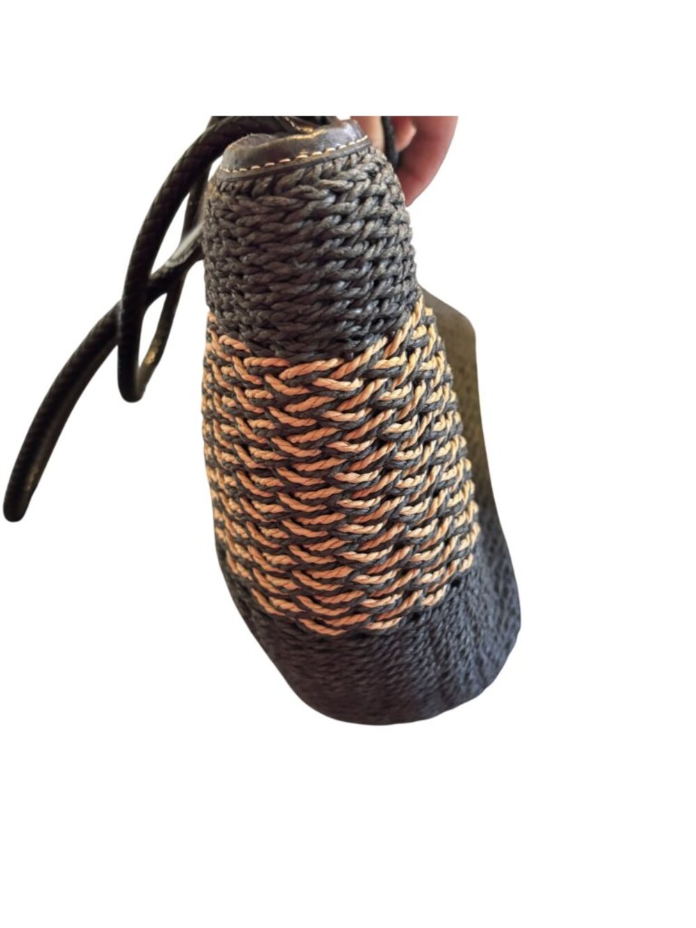 Brighton Savannah Black & Tan Braided Woven Handbag Heart Charm Accent - Picture 10 of 13